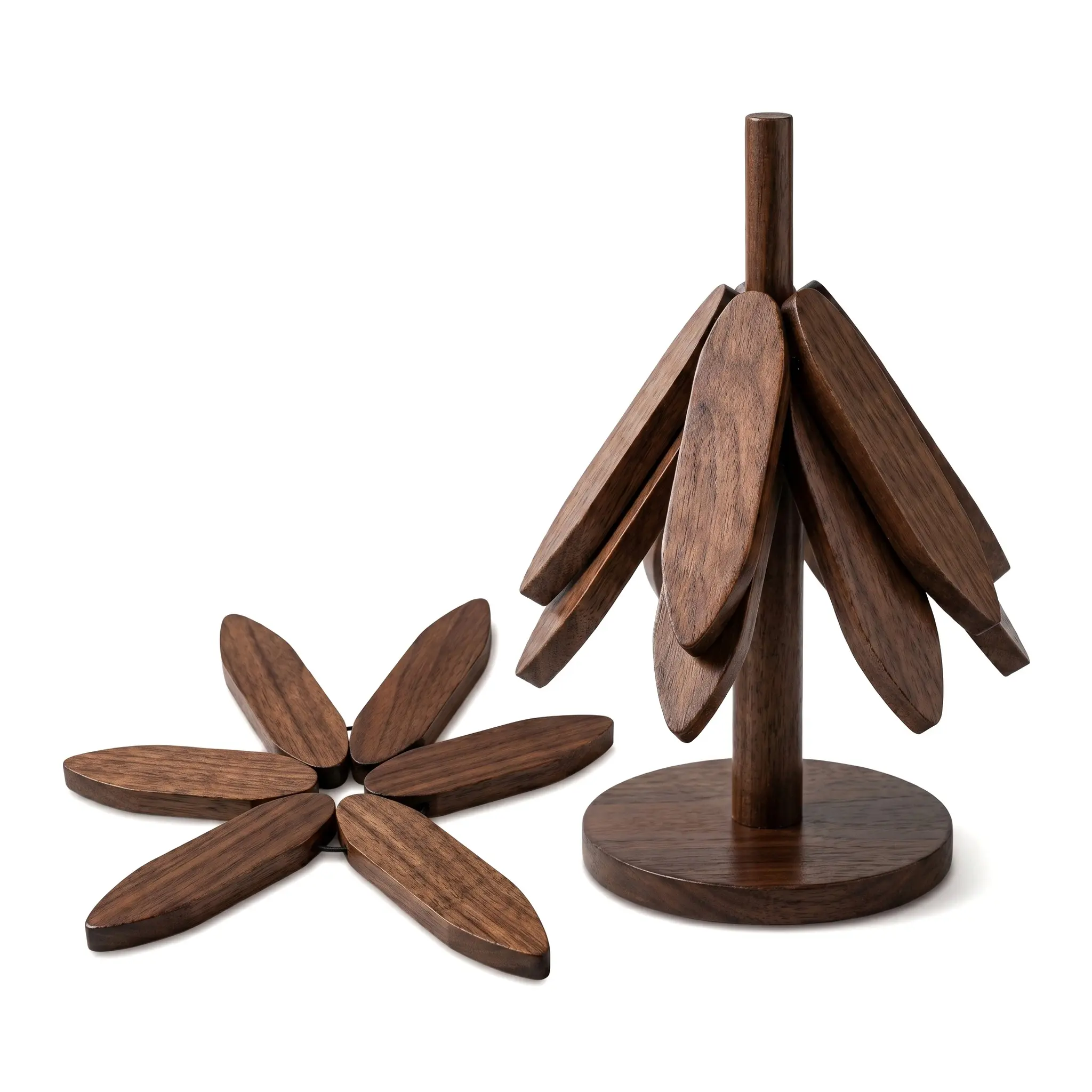【Dual-purpose】Desktop ornaments, decorative items, coasters, heat-dissipating pads, solid wood decorations, dining table decor, Creative Solid Wood & Bamboo Heat-Insulating Mat – Heat-Resistant Table Mat for Pots, Pans, Cups, and Clay Pots