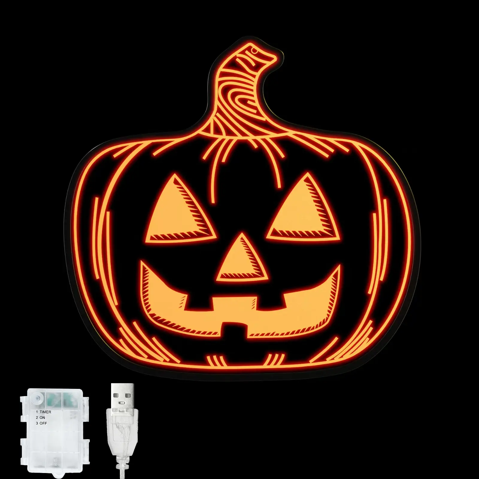 BeatiNeon Halloween Pumpkin Night Lights, 15.35" x 15.86" Lighted Silhouette Decor for Window, Door, Wall, Glowing Pumpkin Holiday Display, 6Hr Timer, Battery/USB & Plug-in Lights Sign for Kids Party Decor