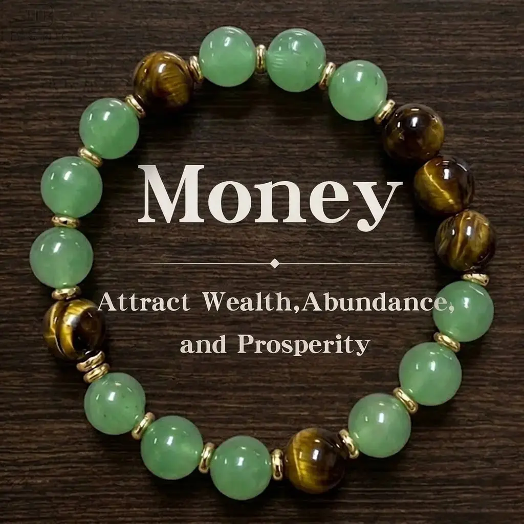 1pc Money Attraction Crystal Beads Bracelet - Green Aventurine & Tiger Eye Beaded Protection Jewelry, Handmade Healing Spiritual Bracelet for Women, Casual Wear Christmas Gift, Bracelets