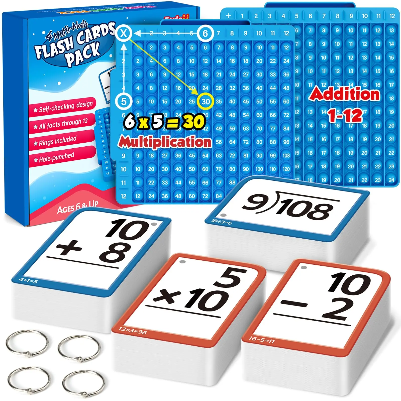 Torlam Math Flash Cards + Math Board, Math fidget toys,Times Table Chart, POP Fidget chart,Math Manipulatives Division, Addition, Subtraction Math Games