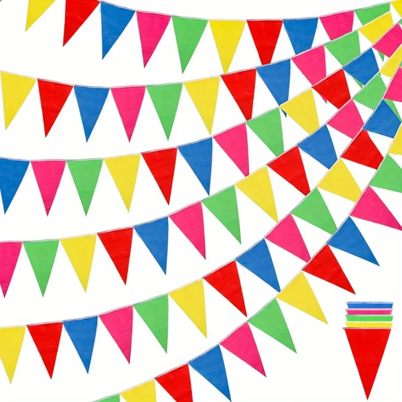 720pcs Geometric Colorful Triangle Pennant Banner Flags, 60m Long 18cmx25cm Bunting String, Banner Backdrop Festive Pennants for Grand Opening, Birthday Party Decor, Home & Outdoor Event Supplies