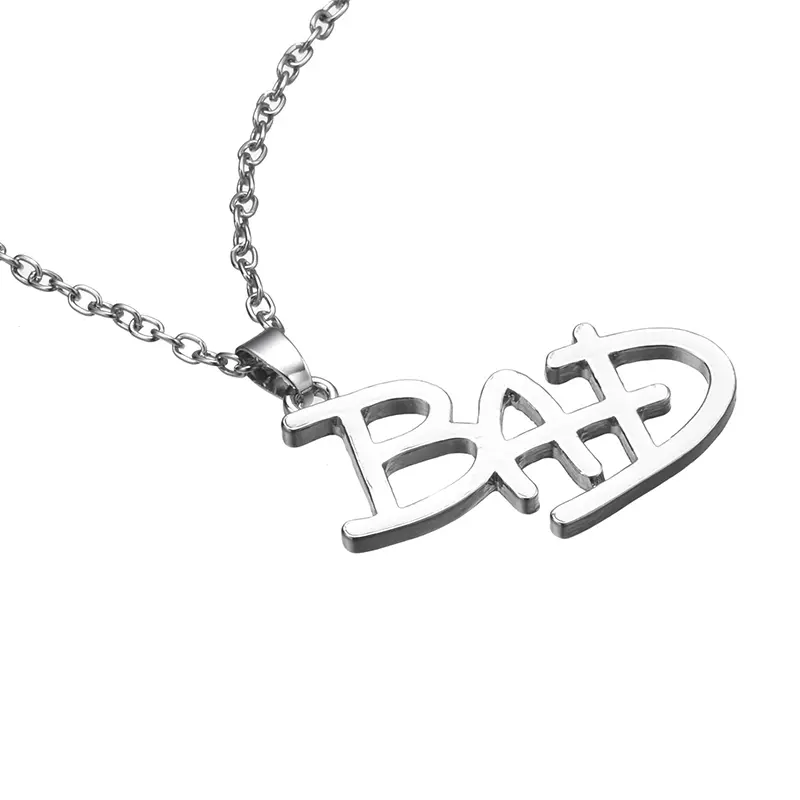 Michael Jackson's BAD Metal Coating Letter Necklace for Michael Jackson Fans, Unisex Celebrity-Inspired Punk Costume Jewelry, All-Season Casual Rock Roll MJ Pendant Charm, All Seasons