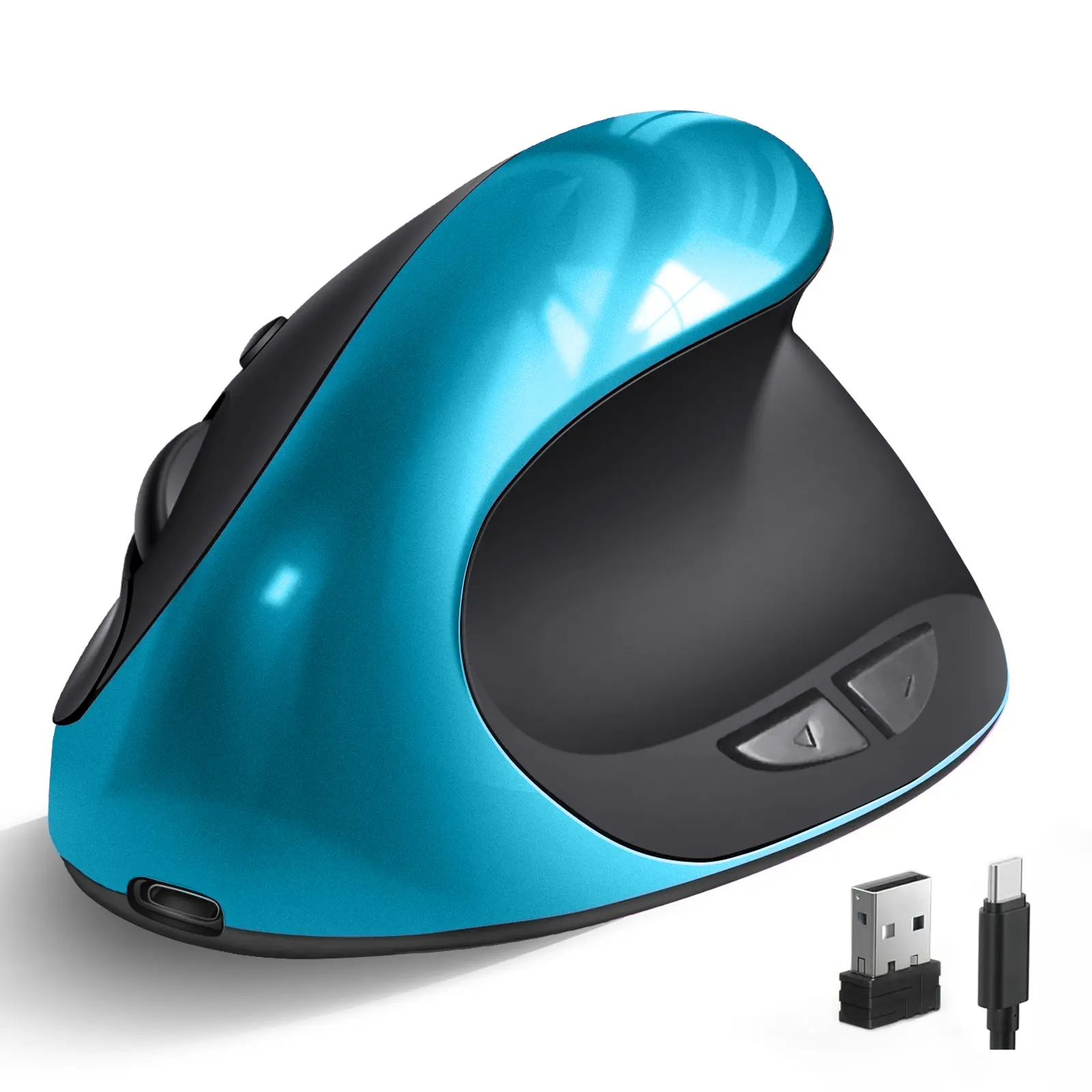 Ergonomic Wireless Vertical Mouse, USB-C Rechargeable 2.4G High Precision Optical Mouse with 800/1200/1600 Adjustable DPI, Wrist Strain Reduction, for Small to Medium Right-Handers