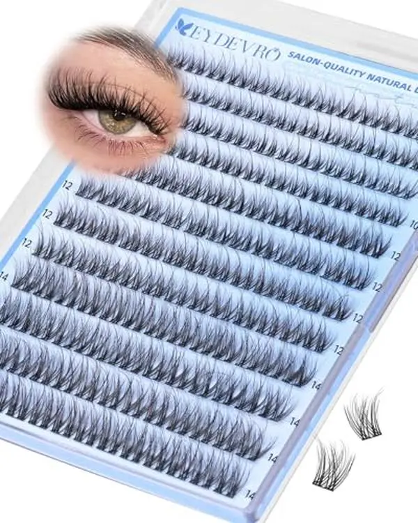EYDEVRO Wispy Lash Clusters, Natural Fluffy Eyelash Clusters Salon-quality DIY Lash Extensions Cluster Eyelash Extensions 10mm-12mm-14mm Short Cluster Lashes Waterproof Reusable Soft Thin Band