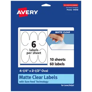 Avery Matte Clear Labels,  4-1/4" x 2-1/2" Oval