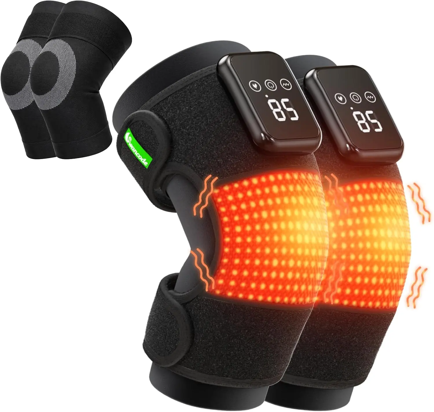 3-in-1 Knee Massager for Pain Relief with Heat, Portable Heated Knee Brace with Extension Strap for Knee, Elbow & Shoulder, Cordless Rechargeable Electric Massagers for Joint Comfort (Pair)