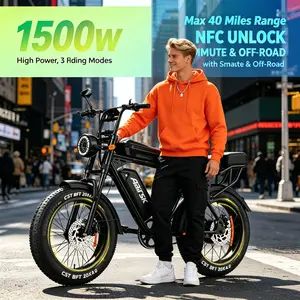 NFC Unlock All Terrain Adult E-Bike 1500W High Speed Ebike 20 Inch CST Anti-Slip Fat Tire 48V 15Ah Removable Lithium Battery Rugged Mountain Electric Bicycle for Snow Sand Dirt Road