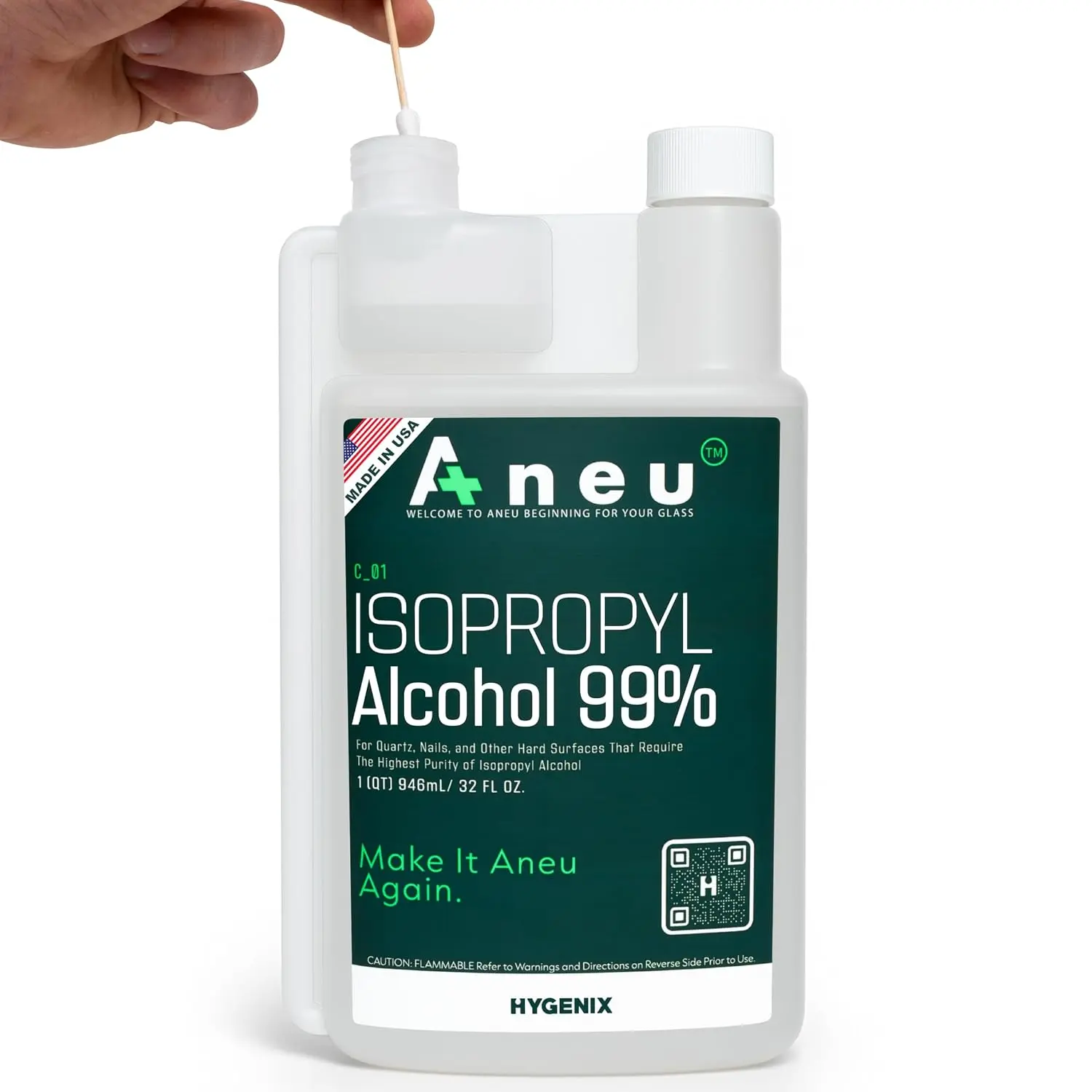 Aneu Isopropyl Alcohol 99% – 32oz (1 Pack) Lab Grade Cleaner | Ideal for Quartz, Tools, & Hard Surfaces | Easy-Access Reservoir for Convenient Dipping | 32oz - 1 Pack