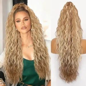 Ponytail Extension Claw 30" Curly Pony Tail Clip in Claw Hair Extensions Fluffy Natural Looking Synthetic Hairpiece for Women Light Brown Mix Light Blonde Ponytailwig Glueless Clip In