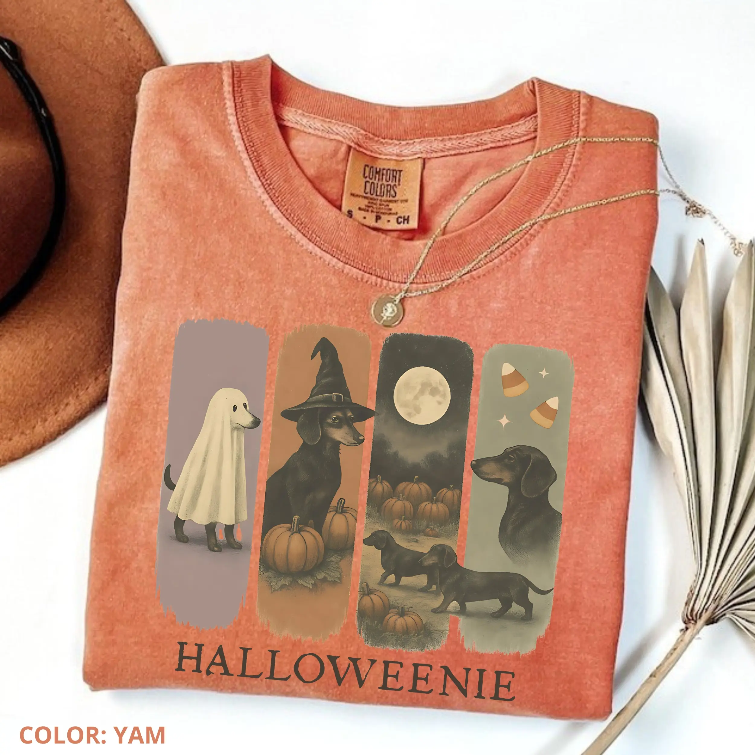 Comfort Colors Vintage Dachshund Halloween T-shirt, Retro Halloweenie T-shirt, Doxie Dog Mom Gift, Fall Tee For Women, Weiner Dog Gifts Spooky Season, Cotton Fabric