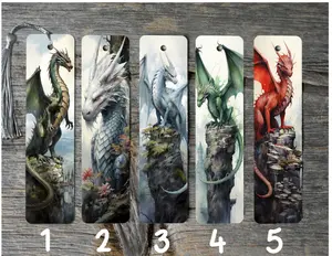 Glossy Finish Metal Bookmarks, Watercolor Dragon Themed Accessories for Literature Enthusiasts