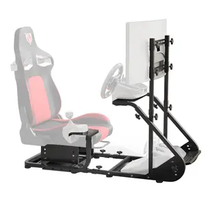 Solid Racing Simulator Cockpit, Adjustable Steel Frame Gaming Console Accessory, PU Leather Wheel Driving Emulator Accessory Compatible with Fanatec, PXN, Thrustmaster, Excludes Handbrake, Pedals, Display