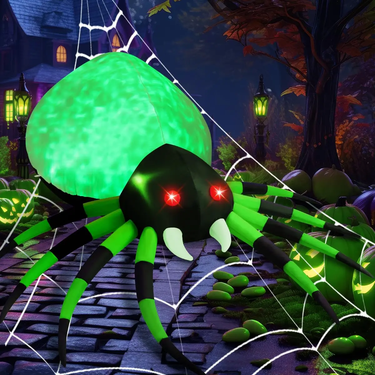 GOOSH 8 FT Outdoor Halloween Decor Inflatable Spider with Magic Light Waterproof Blow Up Yard Inflatables for Garden Lawn Ornaments