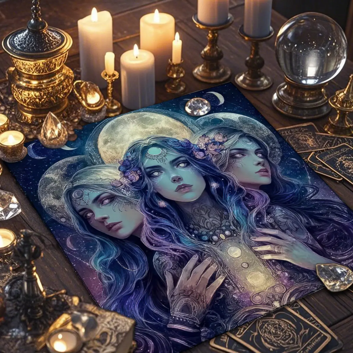 1 Piece Mystical Mysterious witch decorative Tarot tablecloth, altar astrology ritual reading cloth, retro-style creative polyester tablecloth, a gift for Tarot enthusiasts, party games and event supplies.