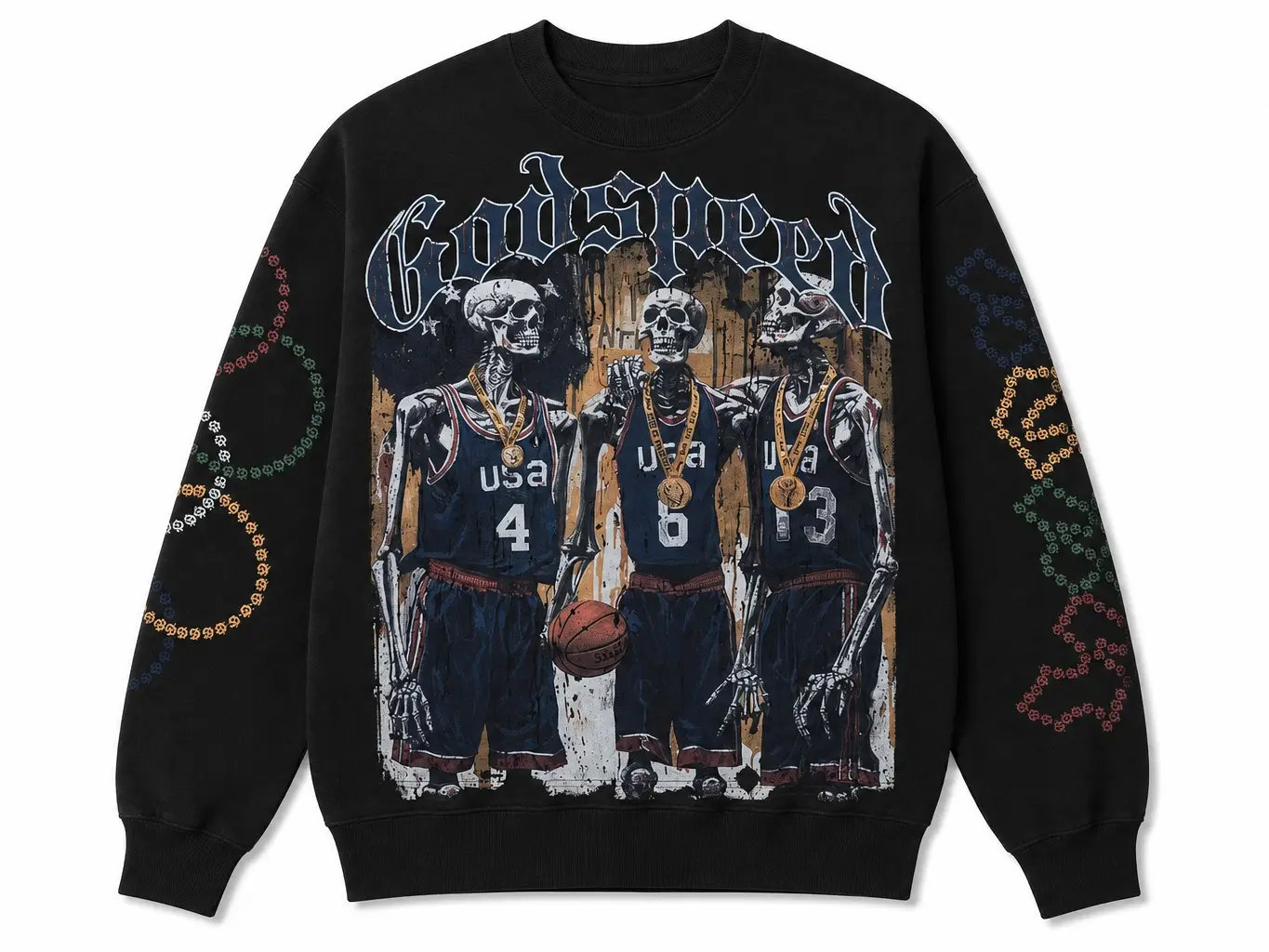 Godspeed USA Skeleton Basketball Sweatshirt, Medal Champions Graphic Crewneck