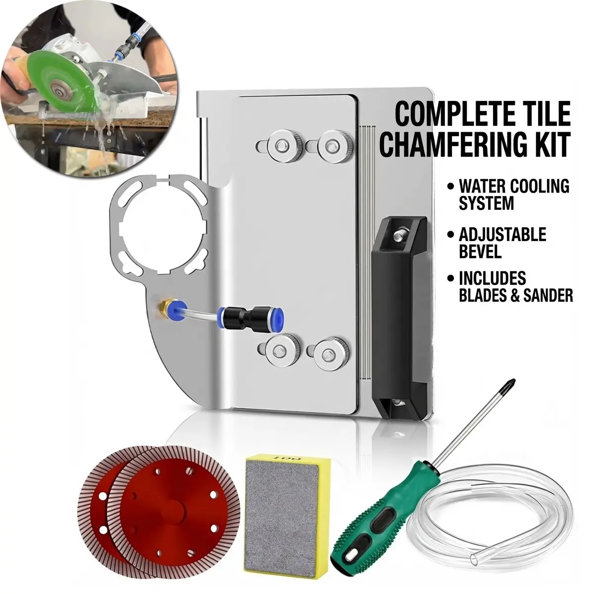 Tile Chamfering Machine Set, 45 Degree Corner Grinding Tool, Small Electric Chamferer, Diamond Abrasive Discs, Tile Cutting Blades Premium Stainless Steel Tile Master, Power Tools, Tool Kit