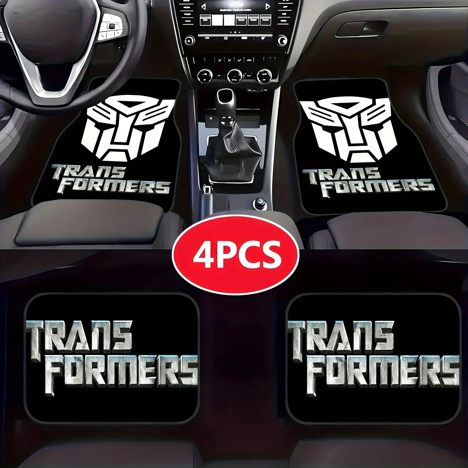 4pcs Universal Car Floor Mats, Automotive Floor Mats, Transformers Design, Thickened Non-Slip, Fits Most Cars, Tesla, Suvs, Halloween Christmas Gift, Auto Interior Accessories