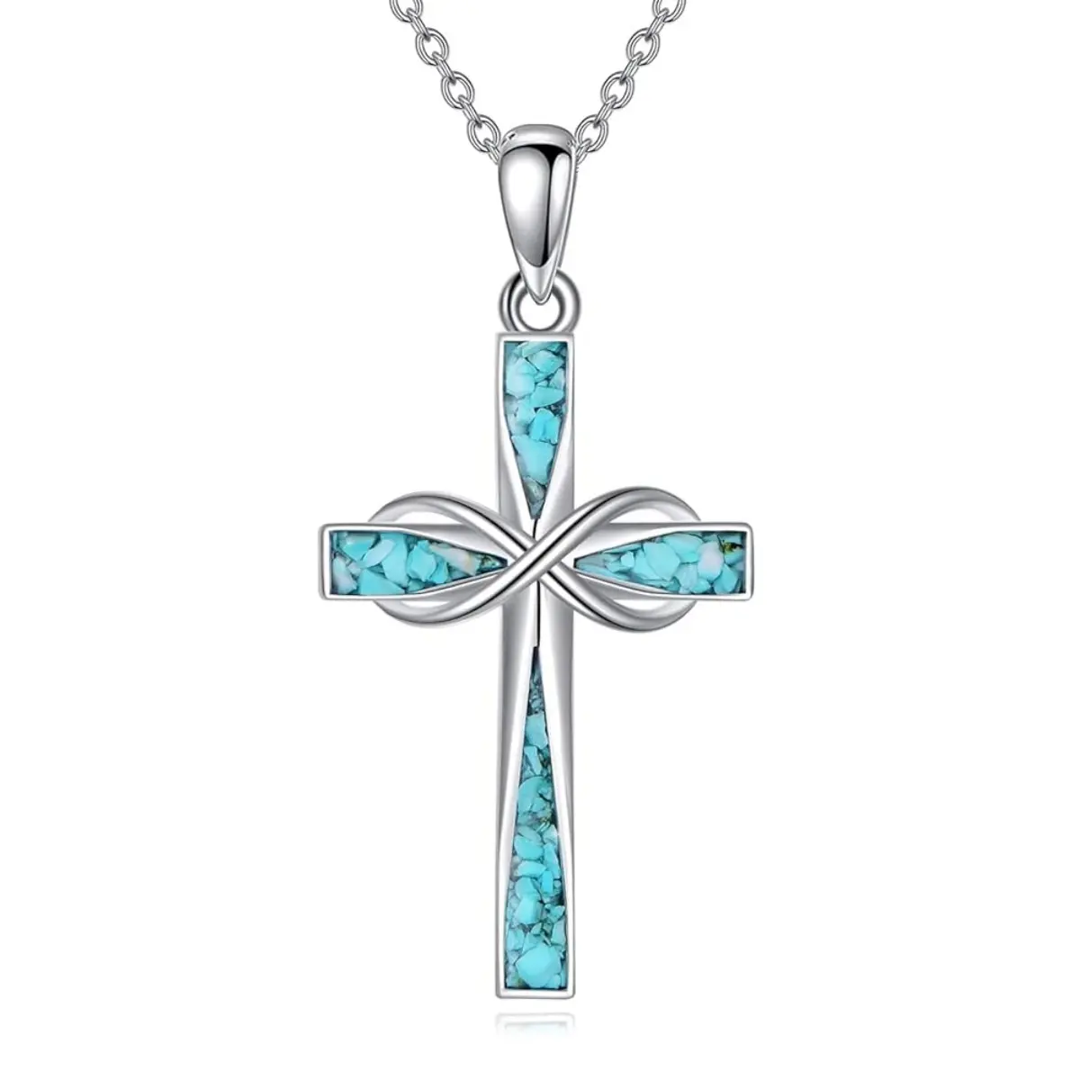 Cross Necklace Silver Origami Turquoise Cross Pendant Necklace Religious Jewelry Gifts For Women Men