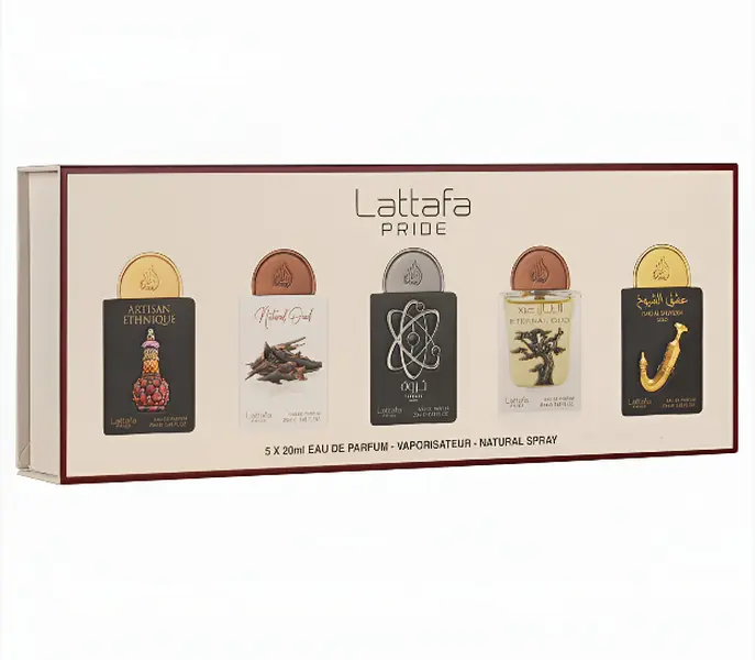 (5pc Gift Set) Artisan Ethnique, Natural Oud, Tharwah Silver, Eternal Oud + Shuyukh Gold by Lattafa Pride Mini 5 x 20ml
