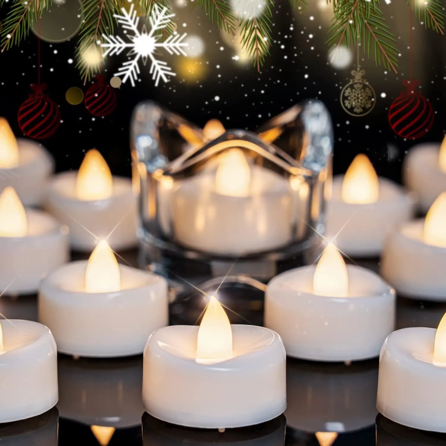 Flameless Candles, 24Pack Battery Operated Candle, LED Tea Lights Candles Battery Operated, Flickering Fake Votives for Wedding Halloween Christmas Diwali- Warm Yellow Table Ornaments Decor