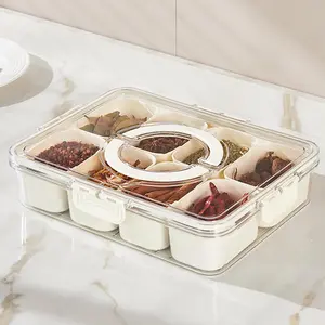 MIUVA Plastic Divided Serving Tray with Lid and Handle Snack Box Charcuterie Container Portable 8 Compartments for Candy Fruits Snacks Nuts Party Entertaining Picnic - Value Pack Valentine's Day gift Thanksgiving Christmas Gift Set