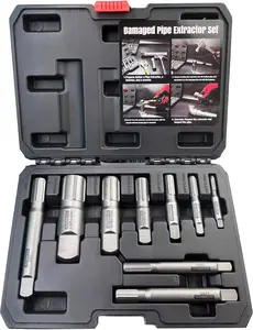 Pipe Extractor Set, 9- Heavy Duty Steel Broken Pipe Extractors for Removing Damaged Threaded Pipes & Fittings from 1/8" to 1", with Durable Storage Case, Ideal Tools for Plumbers Mechanics DIY