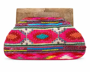 Hot Pink Boho Beaded Statement Clutch – Large Western Ethnic Embroidered Handbag (13” x 9”)