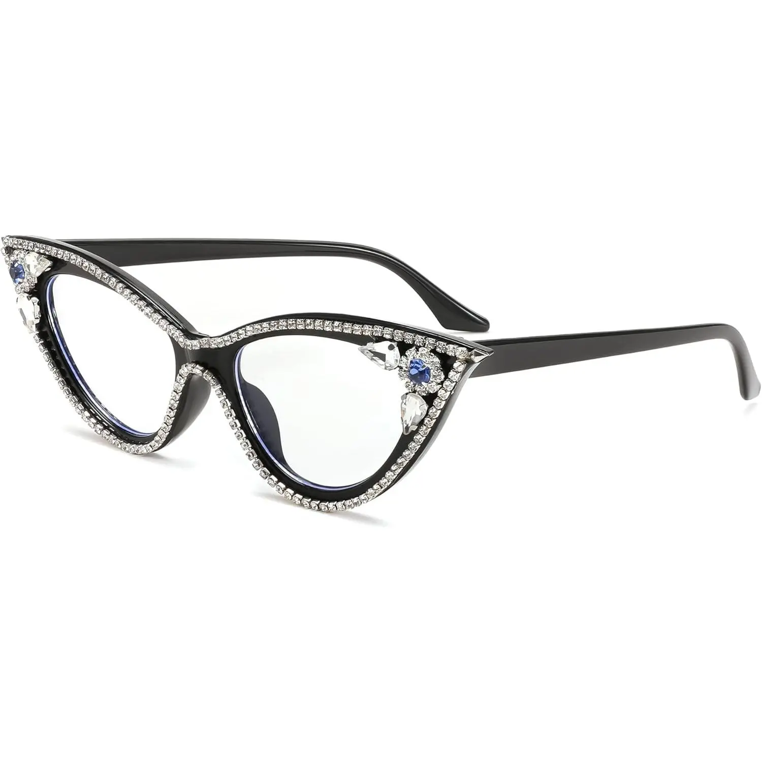 FEISEDY Stylish Cat Eye Rhinestone Women's Diamond Blue Light Blocking Glasses, High Quality Eyewear Frame, Anti-Eyestrain Computer Eyeglass Specs for Daily Use, Fashion Gift Stylish Accessories B0070