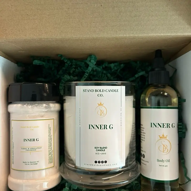Stand Bold Bundle - Gift Set with 9oz Soy Blend Candle, 4oz Body Oil, & 7oz Fabric Freshener for Home & Body Care