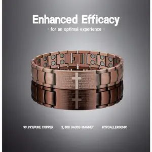 Copper Magnetic Bracelet for Men Ultra Strength Cross Design Adjustable Link Jewelry Gift for Lover Husband Father Friend