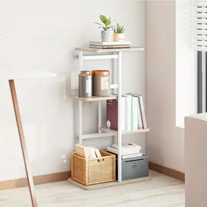 Bookshelf 4 Tier Indoor Industrial Bookshelf Storage Display Stand Shelf for Living Room Bedroom and Office Room