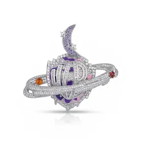 ⑥④SPACEICE Iced Out Cosmic Planet Moon Star Letter Pendant