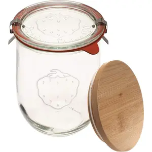 Jar - 35.9 fl. oz (1 Liter) - Large Glass Container for Sourdough Starter, Canning, and Storage - Includes Glass Lid & Wooden Lid