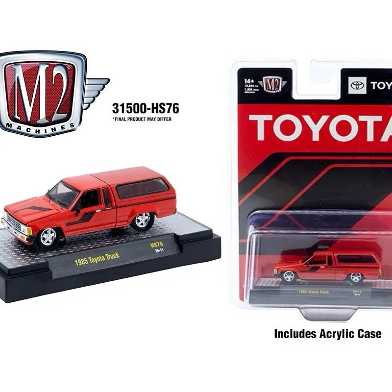 M2 Machines New 1:64 Diecast Model Cars - 1985 Red Toyota Truck with Camper Shell, Collectibles for Display, Diecast Toys