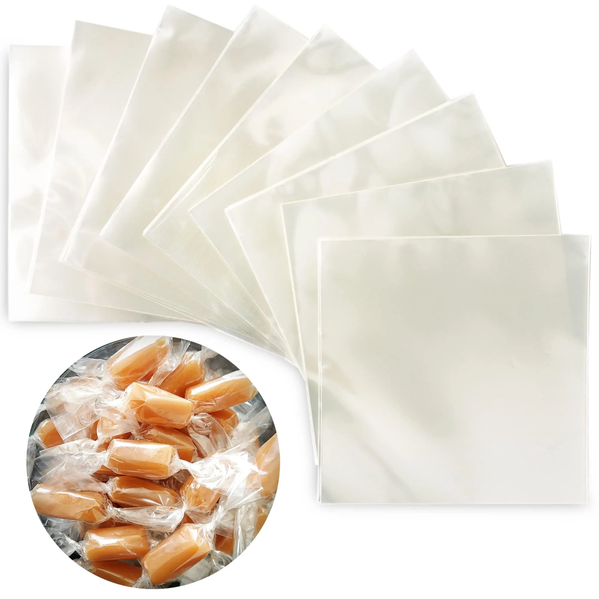 FIESTA WRAPS Clear Candy Wrappers for Caramels (600 Pcs 5 x 5 inches) - Natural Clear Cellophane Candy Wrappers - Caramel Wrappers - Candy Wrapping Paper - Chocolate Wrappers - Lollipop Wrappers