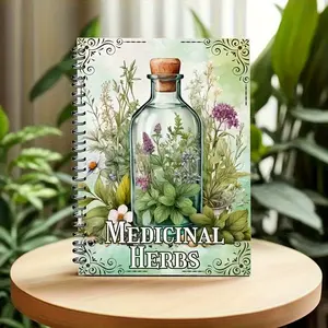 Spiral Bound Herbal Notebook - Vintage Apothecary Design with Illustrated Medicinal Herbs, Green Cover, for Adults & Everyday Use, High-Quality Paper, Perfect for Herbal Enthusiasts, Journaling & Recipe Keeping, Vintage Apothecary Design, Memory Journal