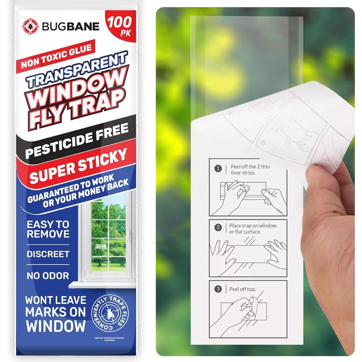 Window Fly Traps-Non-Toxic Sticky Clear Fly Paper for Indoor Home Use. Mess-Free Fly Traps, Bug Fly Strips for Indoors. Fruit and Housefly Trap - Indoor Flypaper Tape for Gnat Catching