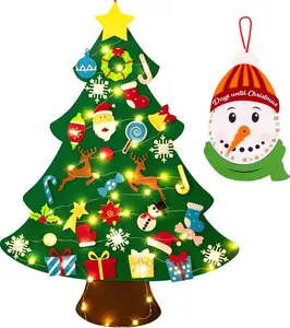 Upgraded Felt Christmas Tree Set - Christmas Decorations 2025 with 33Detachable Ornaments & Snowman Advent Calendar& LED Lights | DIY Wall Hanging Kit for Kids, Home Party Gift