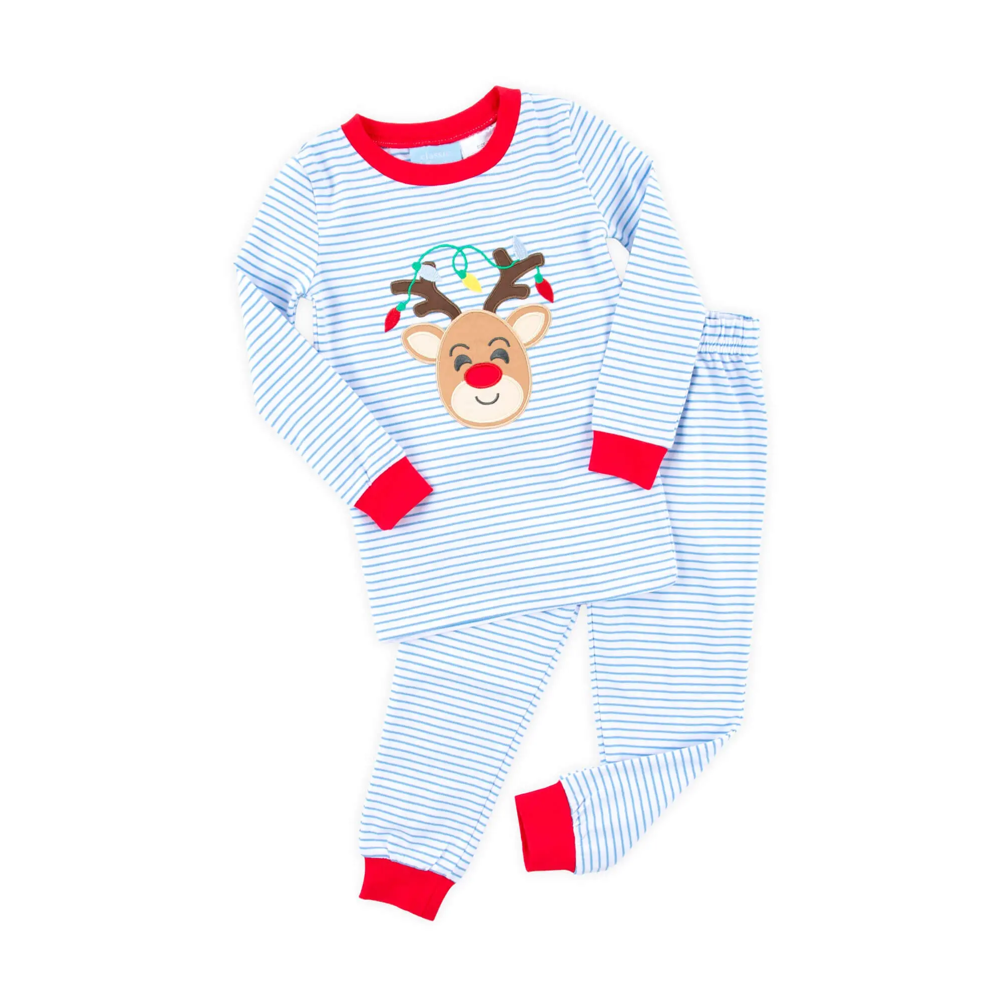 Reindeer Lights Light Blue Stripe Pajamas
