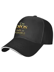 "Con Dios Todo Posible" Baseball Cap - 100% Polyester, Breathable Mesh Back, Lightweight & Stylish for Fitness & Outdoor Sport Black Snapback