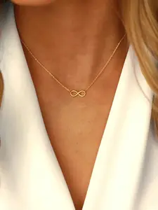 1pc 18K Gold Plated Stainless Steel Infinity Pendant Necklace For Women, Minimalist Symbol Of Eternal Love, Elegant Everyday Jewelry Gift For Her