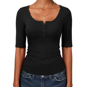 ANRABESS Womens Half Sleeve Tops Summer Slim Fitted Henley Shirts 2026 Spring Basic Tee Shirts Dressy Casual Blouses Cute T Shirt
