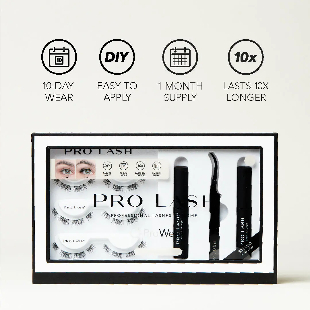 Pro Lash -Starter Lash Clusters Kit - Easiest to Apply Lashes - 10-Day Cluster Eyelash Extensions - 3 Sets of False Eyelashes Plus Adhesive, Remover, Tweezers
