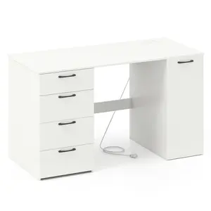COSTWAY - 53 Inches Computer Desk with Power Outlets and 4 Storage Drawers-White