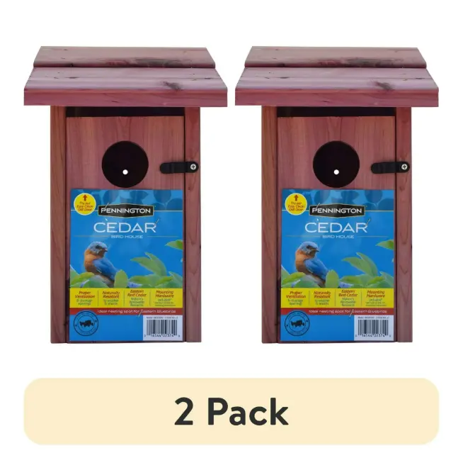Pennington Red Cedar Bluebird Wild Bird House, 2 Pack 13'' Tall