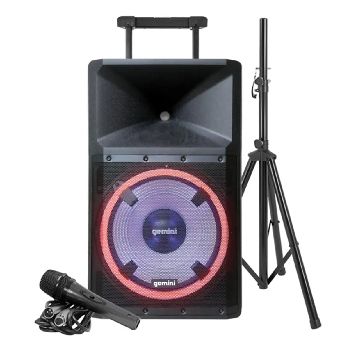 212 MAIN Gemini GSP-L2200PK 15 in. 2000-Watts Audio Loudspeaker System with High-Excursion Woofer, Mic, LED Light, Media Player, USB, SD, Radio, RCA, Wired & Wireless Stereo Streaming, Handle
