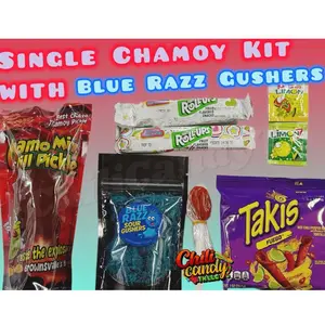Single Pargas Chamoy Pickle Kit with Blue Razz Gushers Snack Candy Treat Combo Kit- Pick Your Chips Takis or Hot Cheetos, Sweet Sour