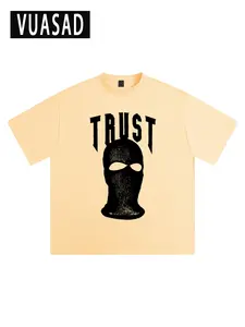 American Vintage Dark Style Short Sleeve T-Shirt for Men, Heavy Cotton Loose Fit Oversized Streetwear Top, Casual Letter Pattern Tee