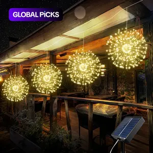4pcs Solar Powered Indoor and Outdoor Hanging Fireworks Lights, Outdoor LED Copper Wire Fairy Light String, 8 Lighting Modes, Used for Courtyard, Garden, Sunshade, Tent, Wedding, Party Decoration, Outdoor Lights Waterproof #GLOBAL PICKS