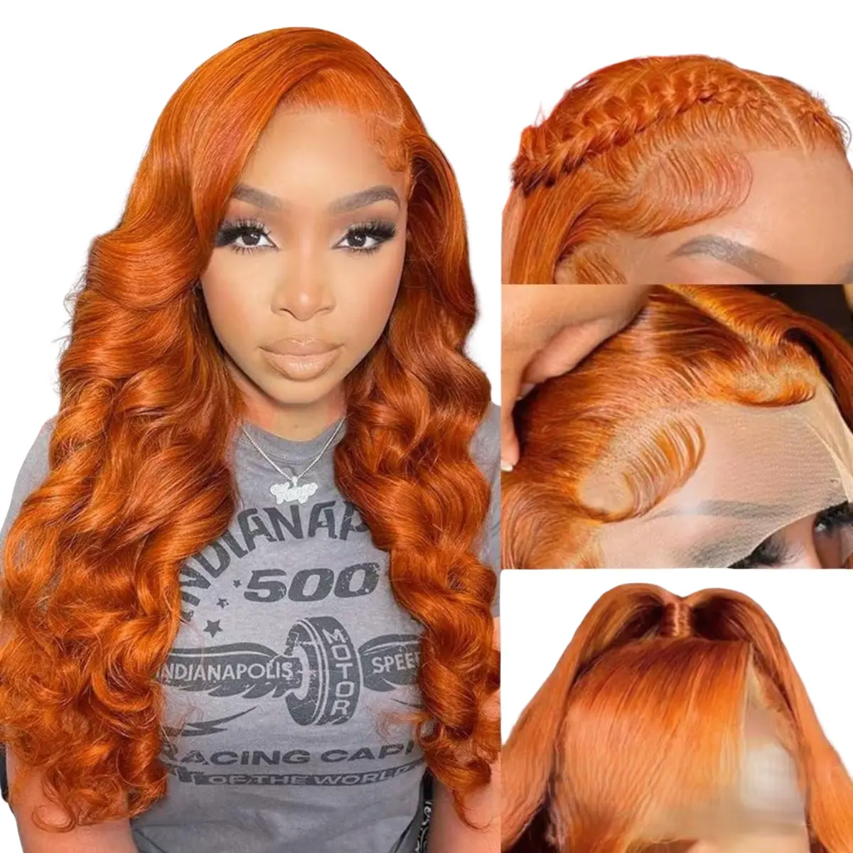 Ginger Body Wave Artificial Wig, 26 Inch Long 180% Density 13x4 Lace Front, Heat Resistant Fiber for Daily Wear & Parties, Curly Wavy Wig, Pre Plucked Wigs, Ginger Wig
